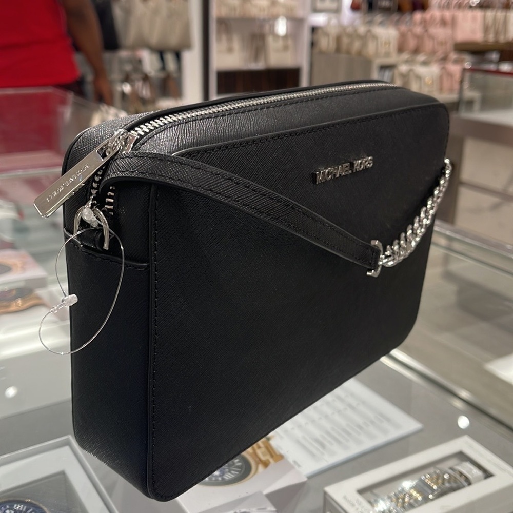 Michael Kors Jet Set Item Large East West Zip Crossbody Leather Black